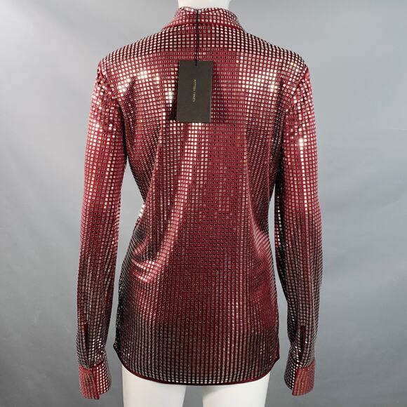 BOTTEGA VENETA Fall 2019 Size S Burgundy Silver Satin Jersey Embellishment Shirt - Picture 4 of 7